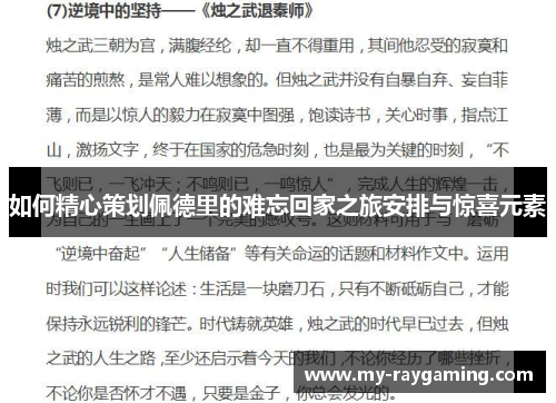 如何精心策划佩德里的难忘回家之旅安排与惊喜元素