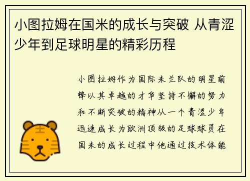 小图拉姆在国米的成长与突破 从青涩少年到足球明星的精彩历程