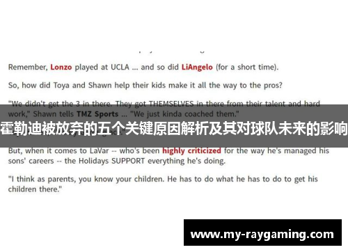 霍勒迪被放弃的五个关键原因解析及其对球队未来的影响